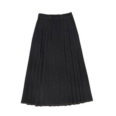 Bace Denim Pleat Button Maxi Skirt - Black Denim