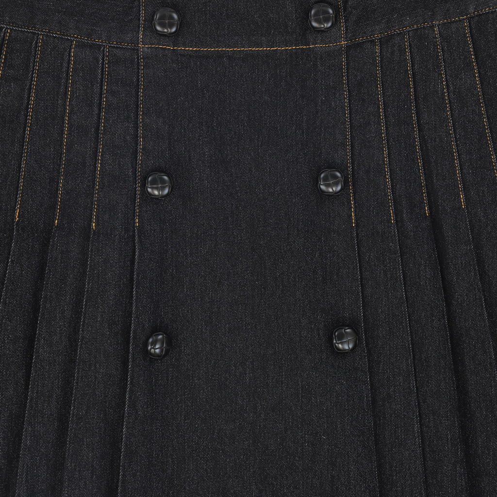 Bace Denim Pleat Button Maxi Skirt - Black Denim