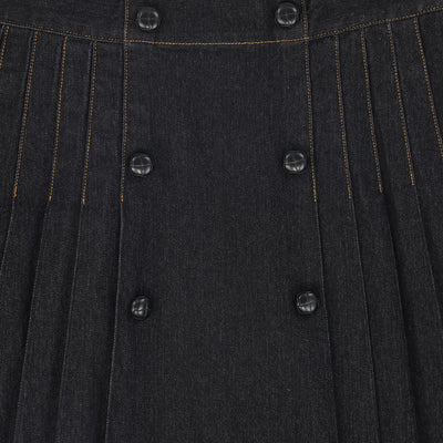 Bace Denim Pleat Button Maxi Skirt - Black Denim