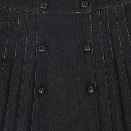 Bace Denim Pleat Button Maxi Skirt - Black Denim