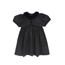 Load image into Gallery viewer, Bamboo Taffeta Velvet Collar Puff Sleeve Dress - Black