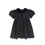 Bamboo Taffeta Velvet Collar Puff Sleeve Dress - Black
