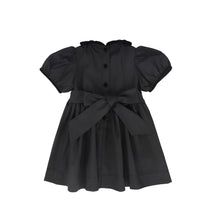 Load image into Gallery viewer, Bamboo Taffeta Velvet Collar Puff Sleeve Dress - Black