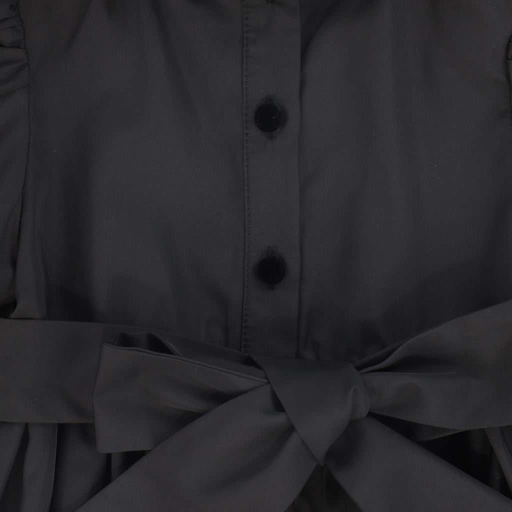 Bamboo Taffeta Velvet Collar Puff Sleeve Dress - Black