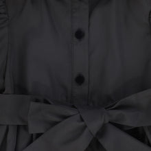 Load image into Gallery viewer, Bamboo Taffeta Velvet Collar Puff Sleeve Dress - Black