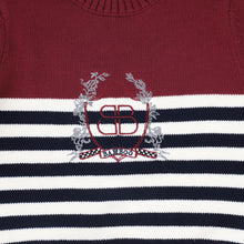 Load image into Gallery viewer, Bamboo Ribbed Knit Stripe Crest Sweater - Navy/White