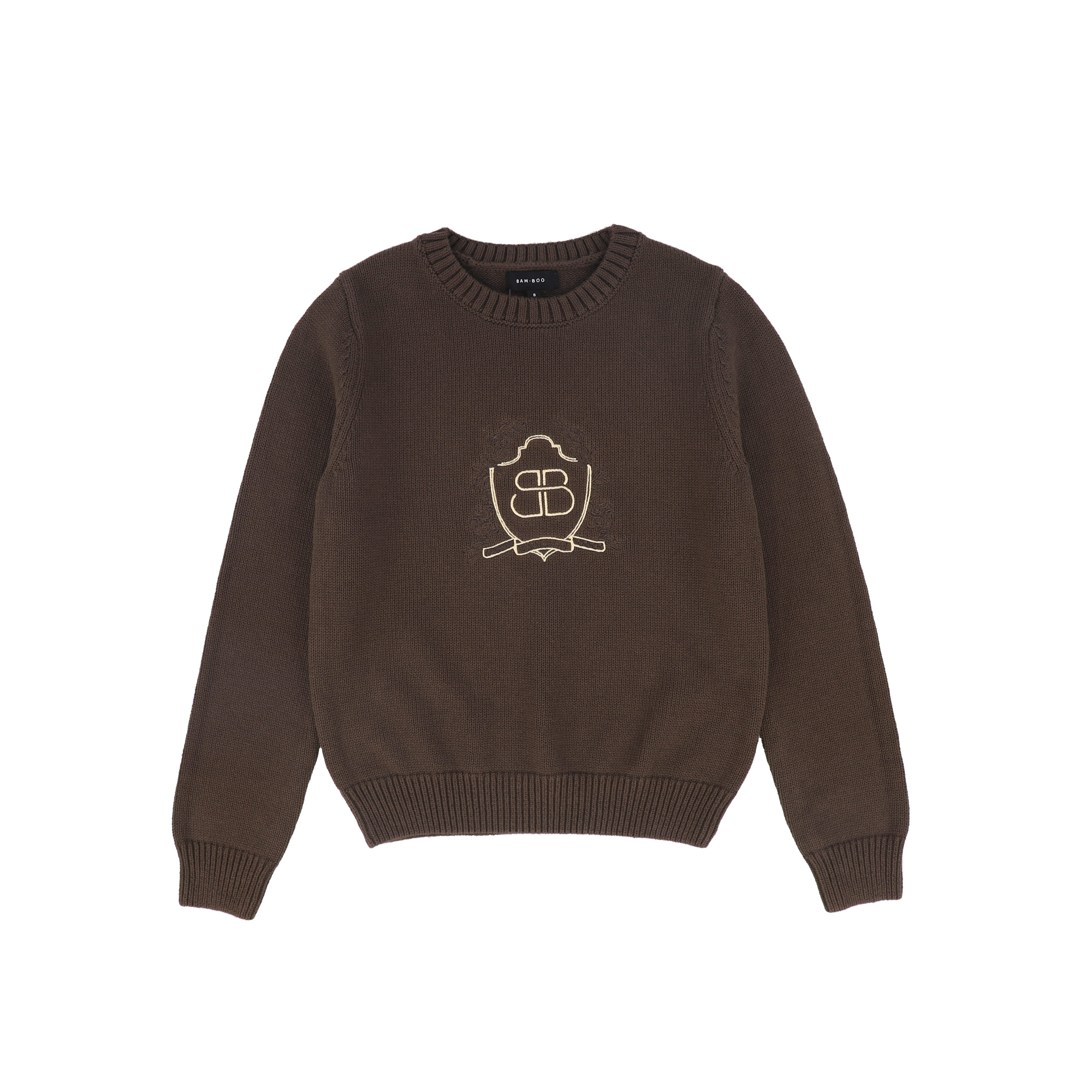 Bamboo Ribbed Knit Stripe Crest Sweater - Brown – Moonlight