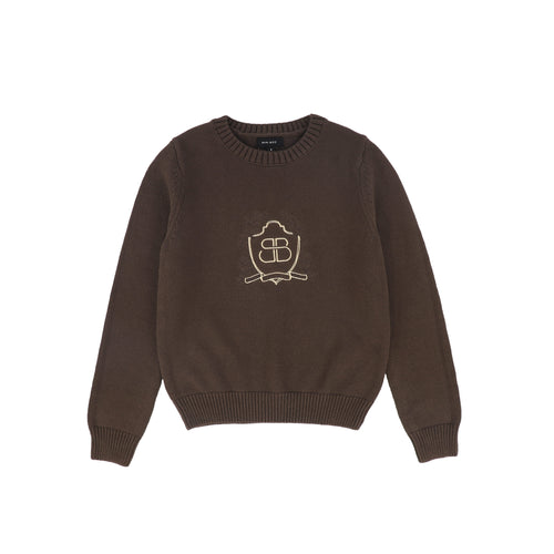 Bamboo Ribbed Knit Stripe Crest Sweater - Brown