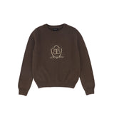 Bamboo Ribbed Knit Stripe Crest Sweater - Brown