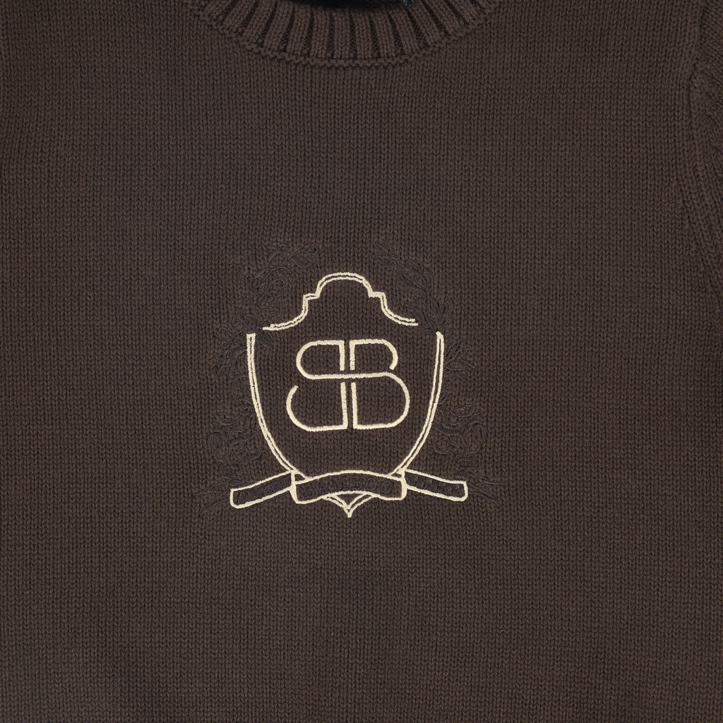 Bamboo Ribbed Knit Stripe Crest Sweater - Brown
