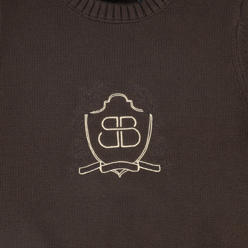 Bamboo Ribbed Knit Stripe Crest Sweater - Brown
