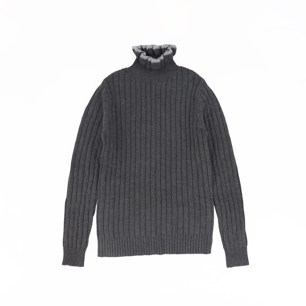 Valentina Wool Paneled Jumper And Ribbed Contrast Ruffle Trim Turtleneck Set - Grey