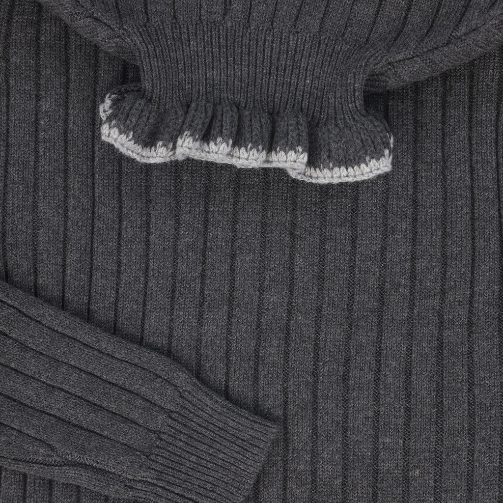 Valentina Wool Paneled Jumper And Ribbed Contrast Ruffle Trim Turtleneck Set - Grey