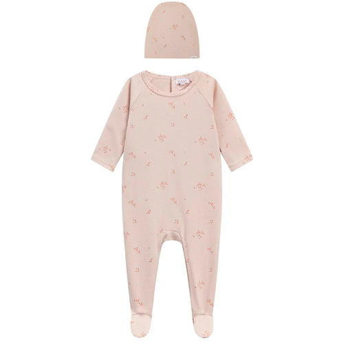 Oubon Floral Footie with Hat - Pink