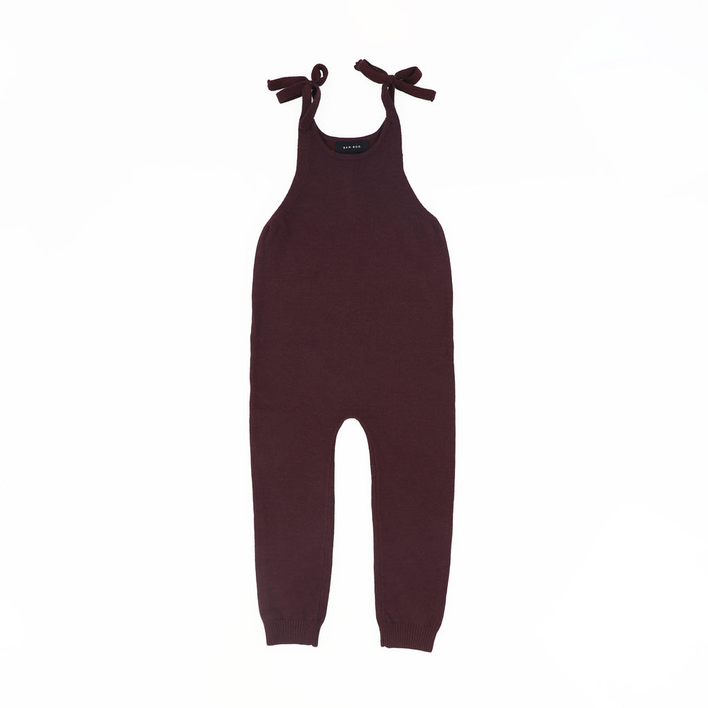 Bamboo Shoulder Bow Knit Romper - Burgundy