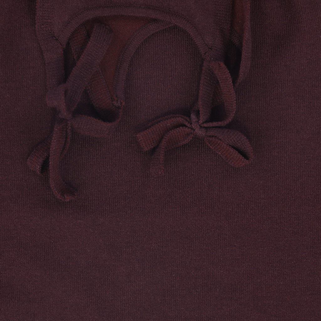 Bamboo Shoulder Bow Knit Romper - Burgundy