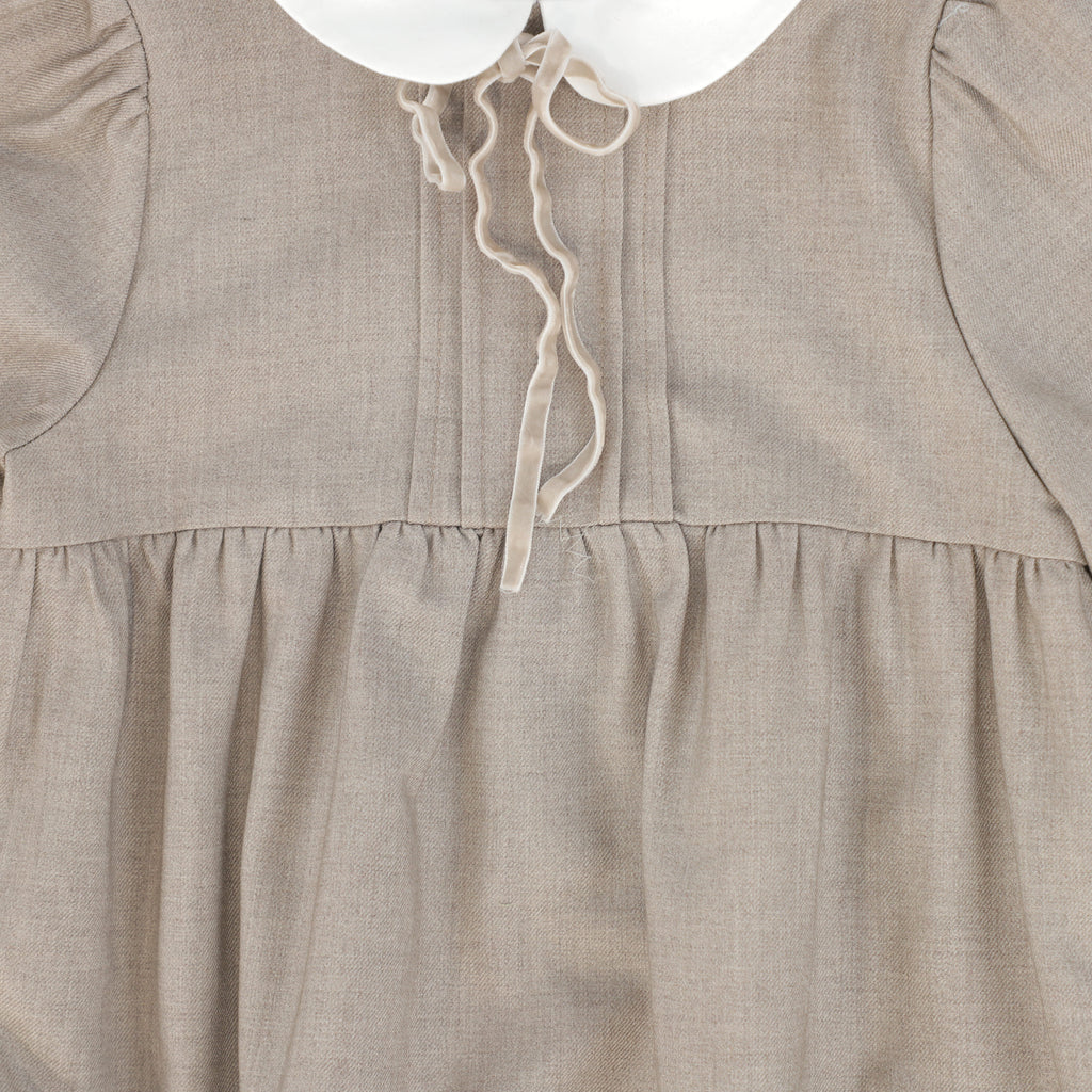 Bamboo Wool Collar Pleat Front Romper - Beige