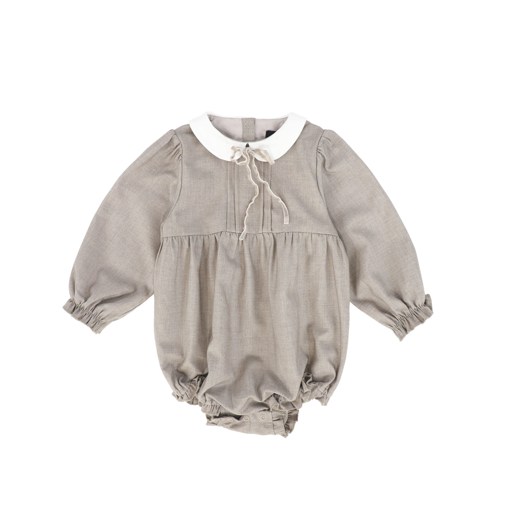 Bamboo Wool Collar Pleat Front Romper - Beige