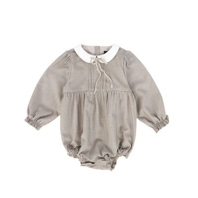 Bamboo Wool Collar Pleat Front Romper - Beige