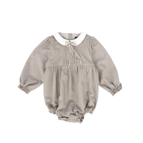 Bamboo Wool Collar Pleat Front Romper - Beige
