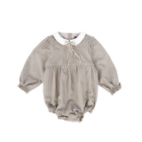 Bamboo Wool Collar Pleat Front Romper - Beige