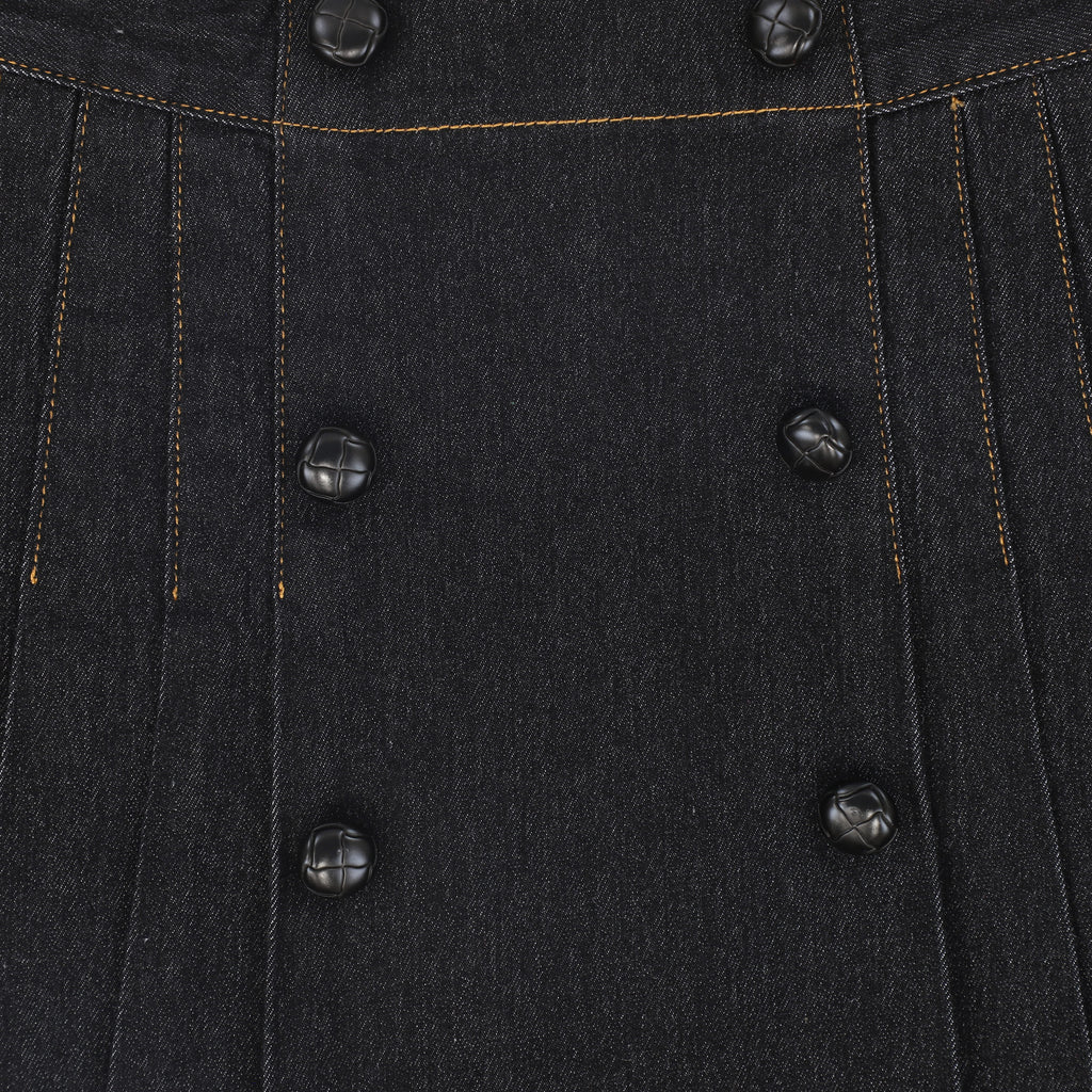 Bace Denim Pleated Button Skirt - Black Denim