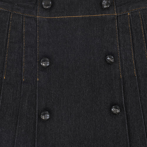 Bace Denim Pleated Button Skirt - Black Denim