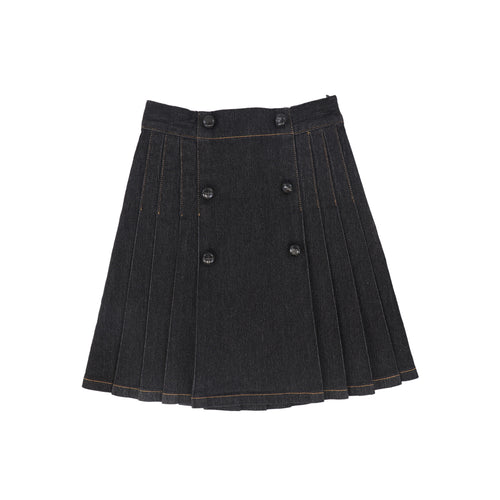 Bace Denim Pleated Button Skirt - Black Denim