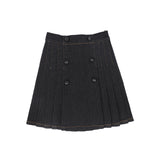 Bace Denim Pleated Button Skirt - Black Denim