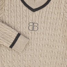 Load image into Gallery viewer, Bamboo Cable Knit Stripe Trim Sweater - Beige