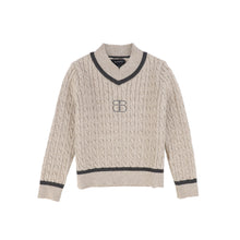 Load image into Gallery viewer, Bamboo Cable Knit Stripe Trim Sweater - Beige