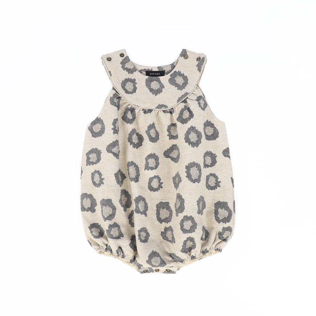 Bamboo Leopard Piped Romper - Beige