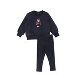 Bamboo Doll Embroidered Sweatshirt Set - Navy