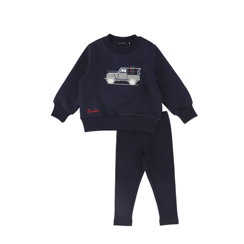 Bamboo Truck Embroidered Sweatshirt Set - Navy