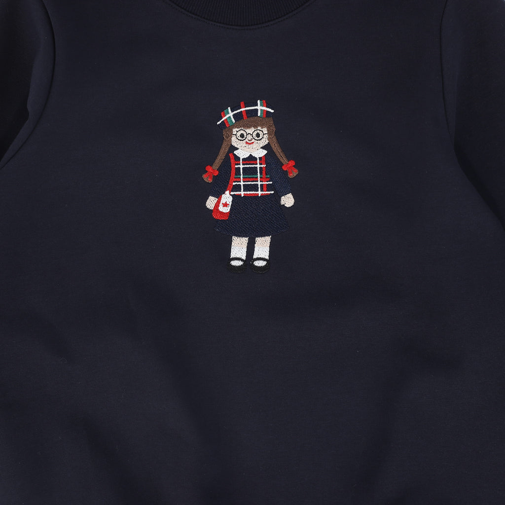 Bamboo Doll Embroidered Sweatshirt - Navy