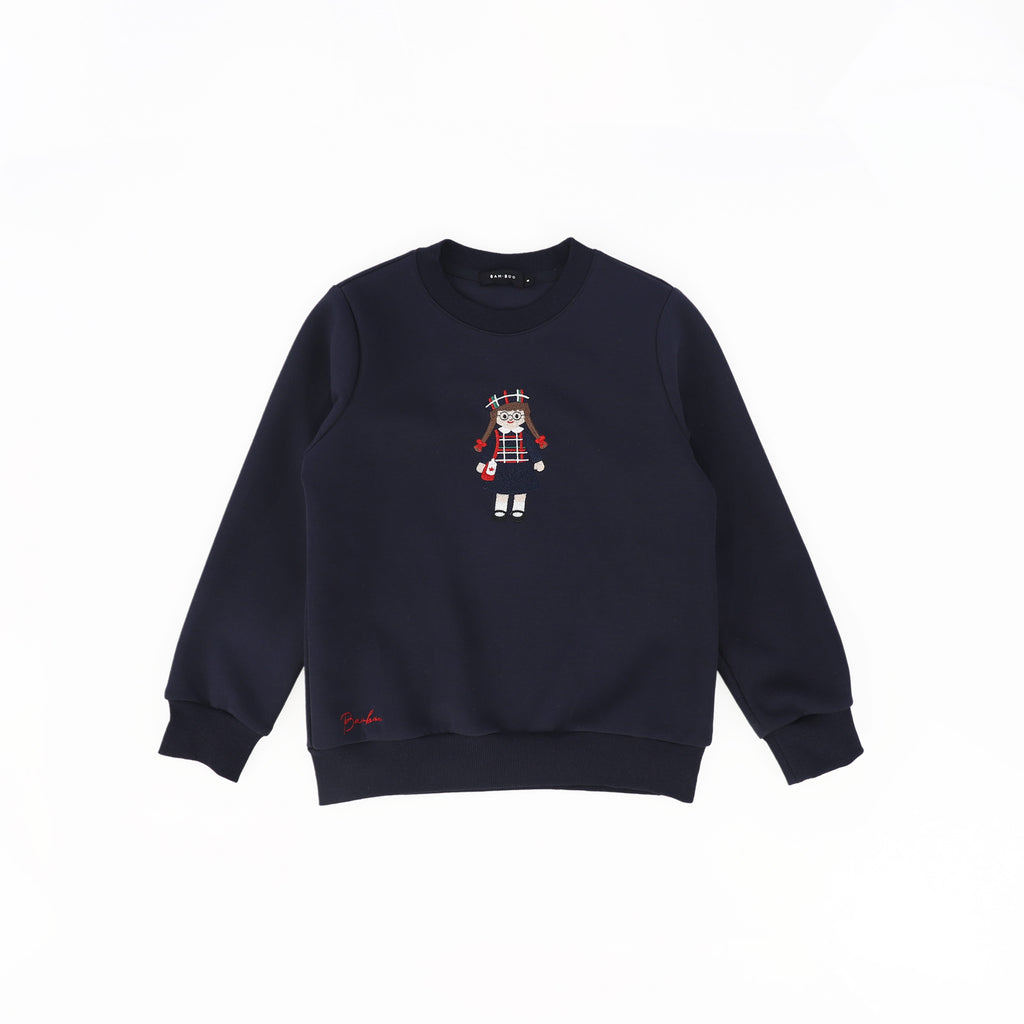 Bamboo Doll Embroidered Sweatshirt - Navy
