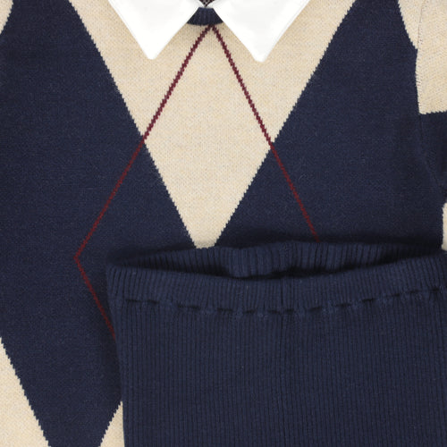 Bace Collared Argyle Sweater Set - Navy