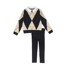Load image into Gallery viewer, Bace Collared Argyle Sweater Set - Black