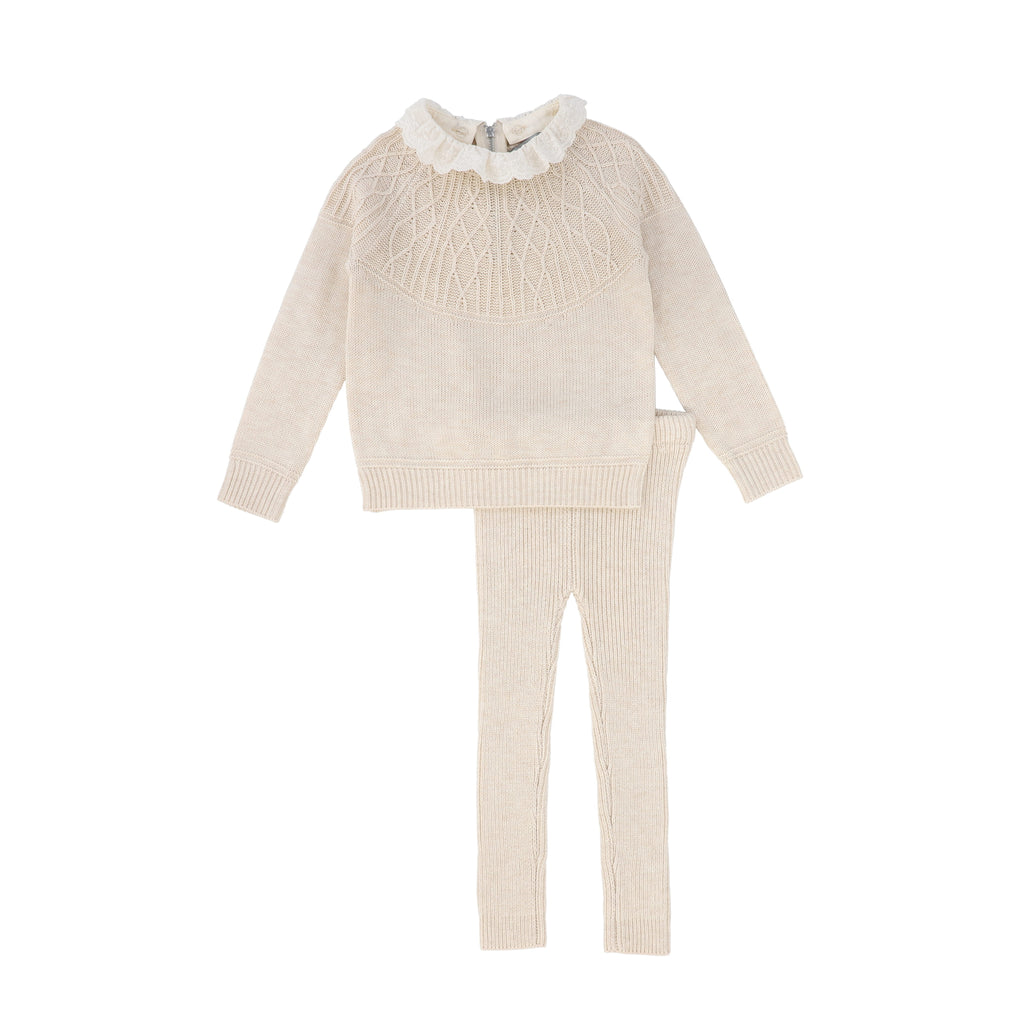 Bace Lace Collar Sweater Set - Oatmeal