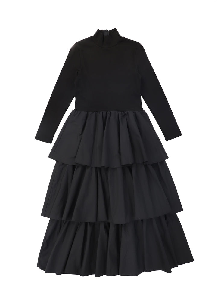 Valentina Tiered Mockneck Maxi Dress - Black