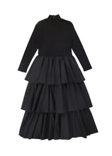 Load image into Gallery viewer, Valentina Tiered Mockneck Maxi Dress - Black