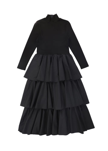 Valentina Tiered Mockneck Maxi Dress - Black