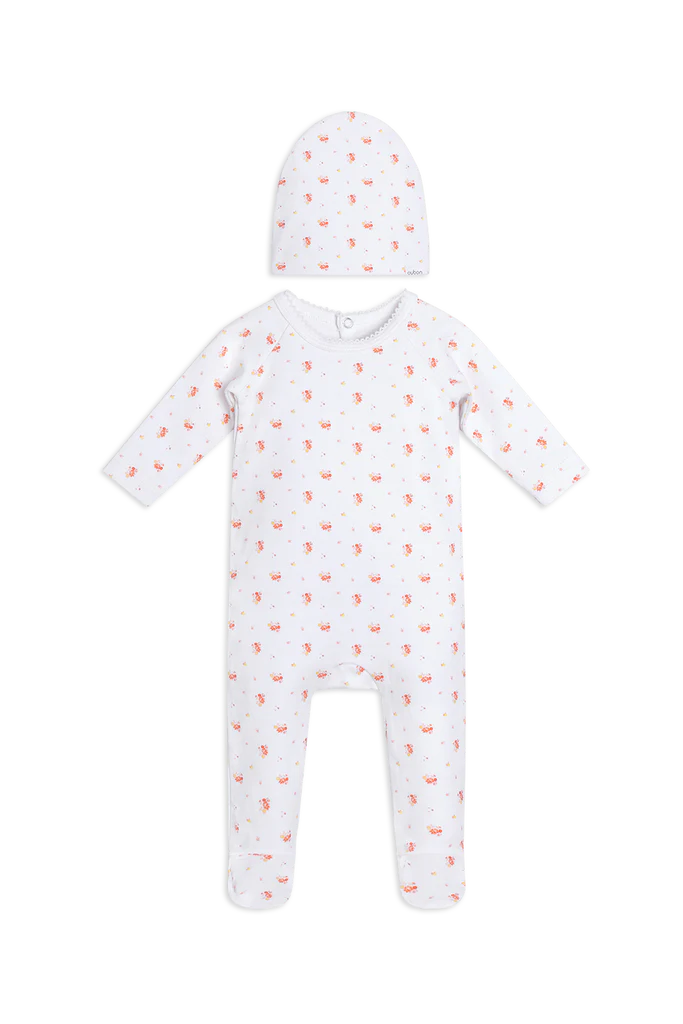 Oubon Floral Footie With Hat - White