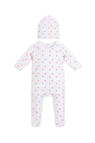 Oubon Floral Footie With Hat - White