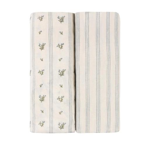 Ely's & Co Cotton Pack N Play / Portable Crib Sheet -  Blue Linear Berry Leaf