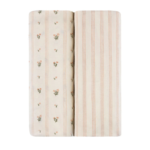Ely's & Co Cotton Crib/Toddler Bed Sheets - Pink Linear Floral
