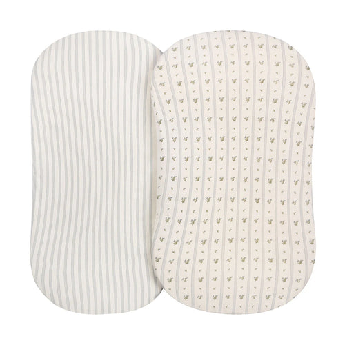 Ely's & Co Bassinet Sheets - Blue Linear Berry Leaf