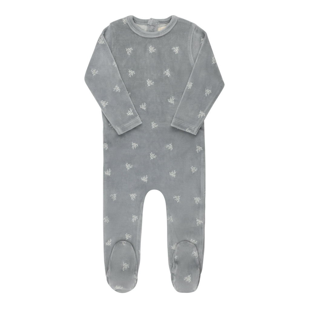 Ely's & Co Velour Leaf Pattern Collection Footie - Blue