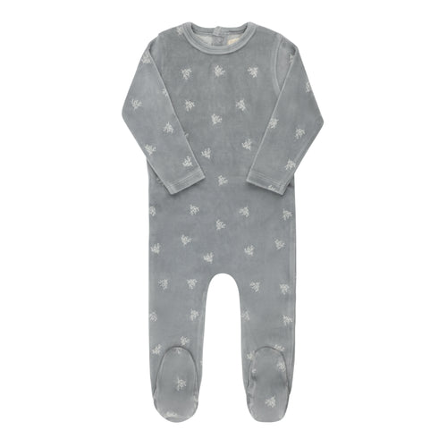 Ely's & Co Velour Leaf Pattern Collection Footie - Blue