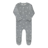 Ely's & Co Velour Leaf Pattern Collection Footie - Blue